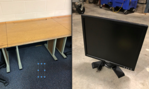 computer desk and computer monitor